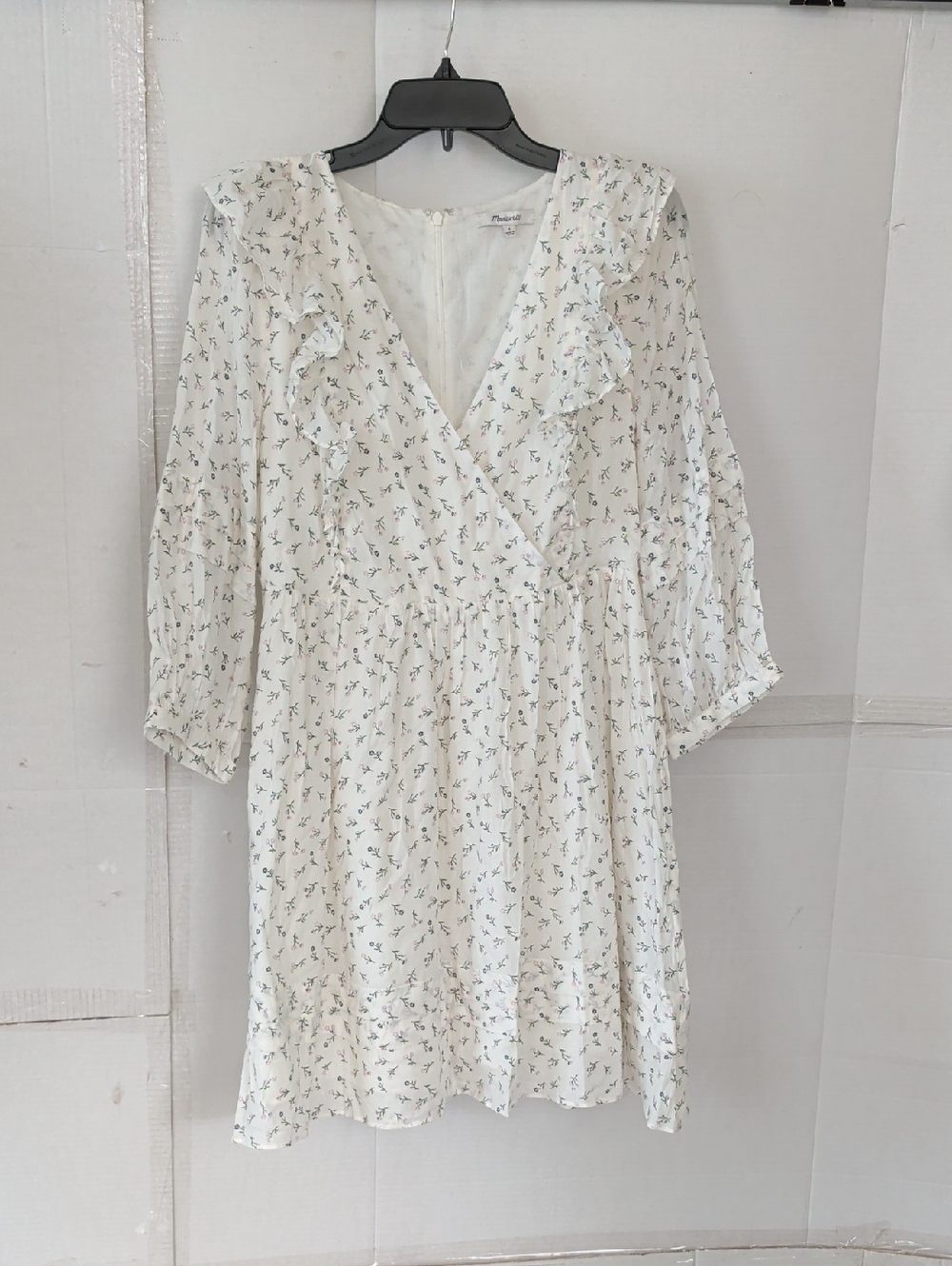 Madewell Cream Mini Dress Green Purple Floral Print SZ 4 Soft Comfy Feminine